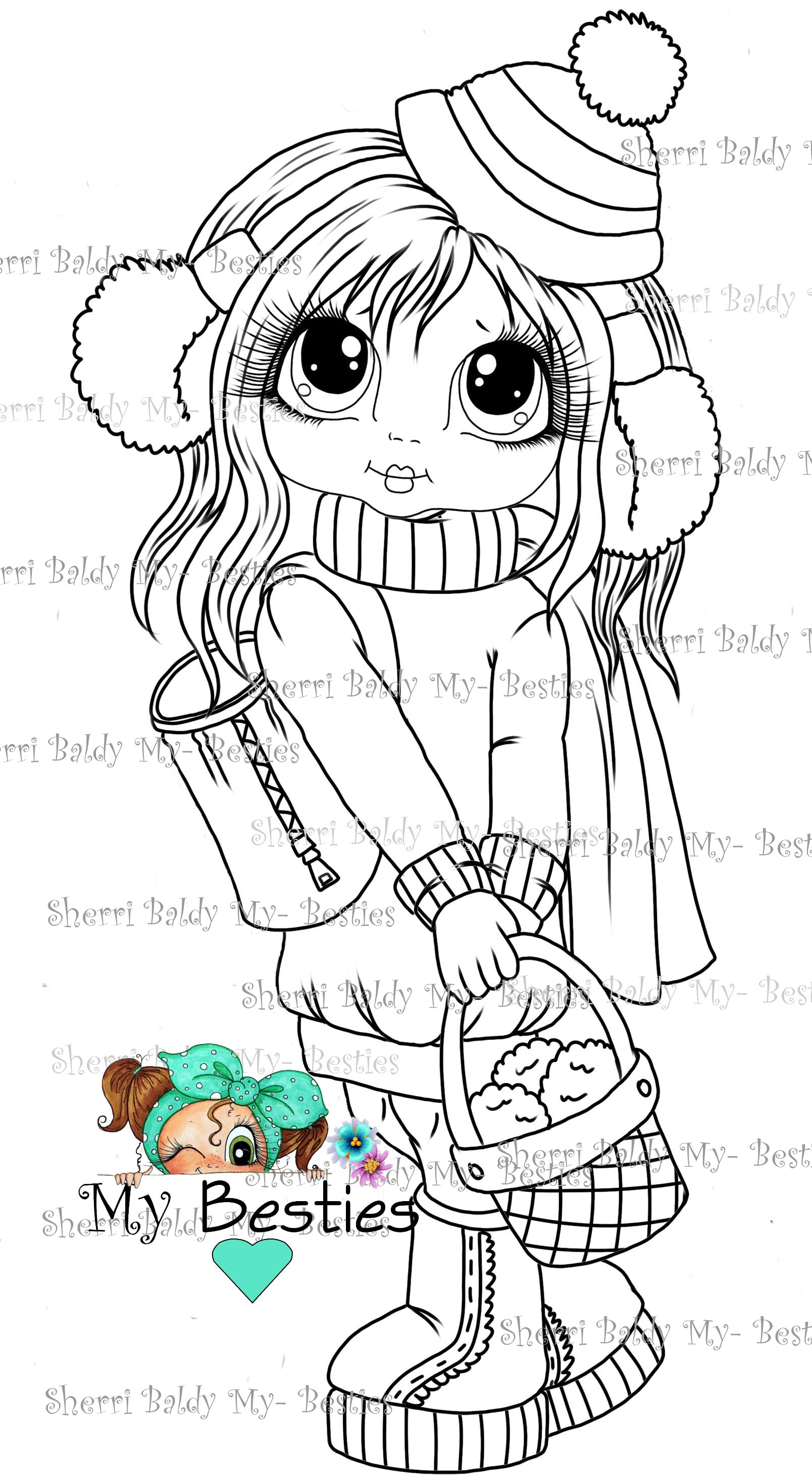 Instant Download Little Winter Darling Besties Doll 2A digi stamp